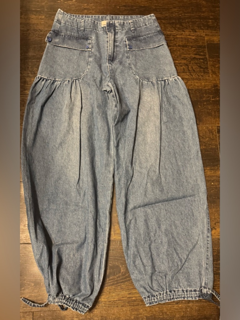 Unlisted Light Blue High-Rise Balloon Jeans with Gathered Cuffs